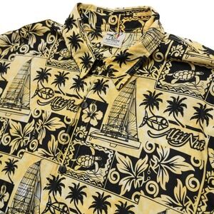 Rum Reggae Hawaiian Shirt Mens Large Yellow Sailboat Palm Tree